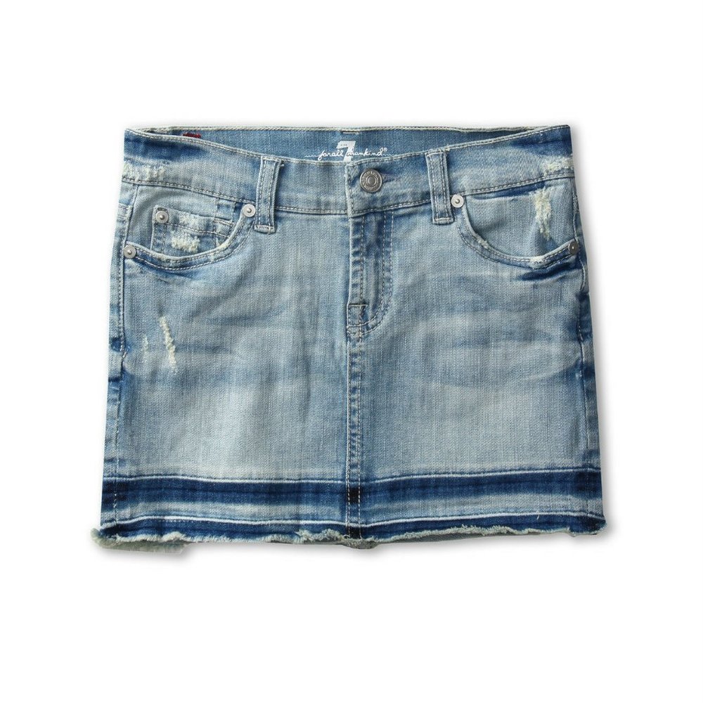 7 For All Mankind Kids Girls'  Blue Bleach Out Denim Skirt  Msrp $79.00